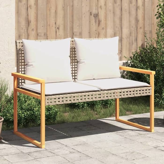 vidaXL Banc de jardin avec coussin mélange résine tressée acacia
