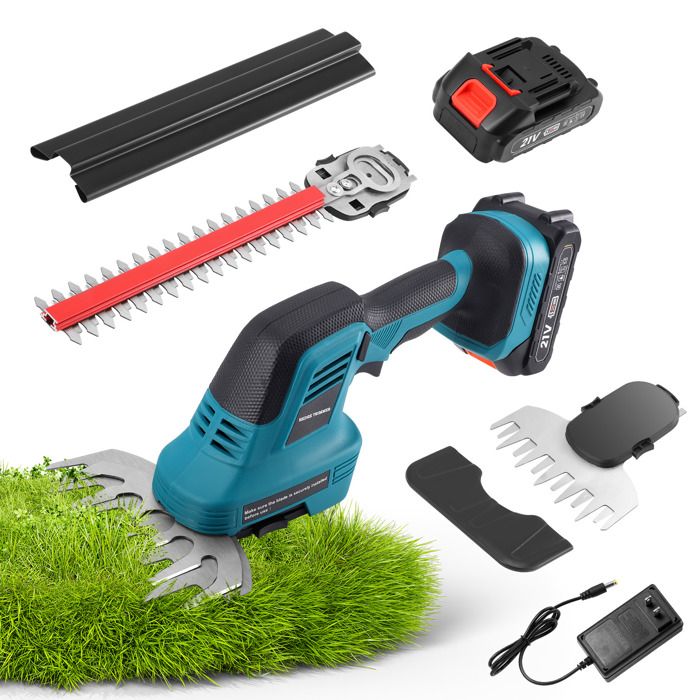 Taille-Haies 2 En 1 Sans Fil 21V Avec 2 Batteries - Lames 31cm Et 15cm Pour Jardin