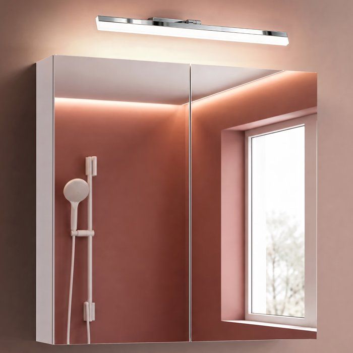 Sogood Armoire Murale Salle de Bains avec Miroir et Lampe Luxaris Chromé Placard de Rangement Blanc Mat en Bois 80 cm