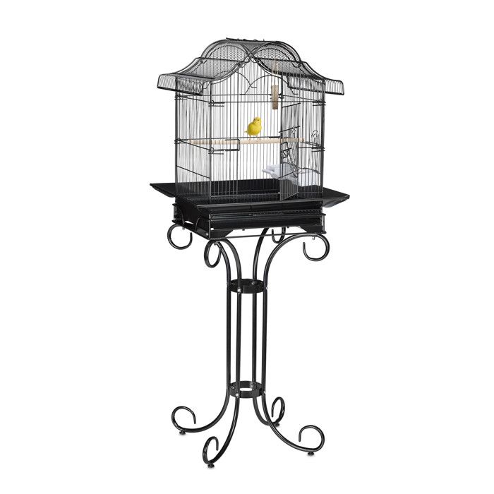 Comparer les prix de Relaxdays Cage à oiseaux avec support métal pour perruches avec perchoir & mangeoires 1465 x 55 x 50 cm noir