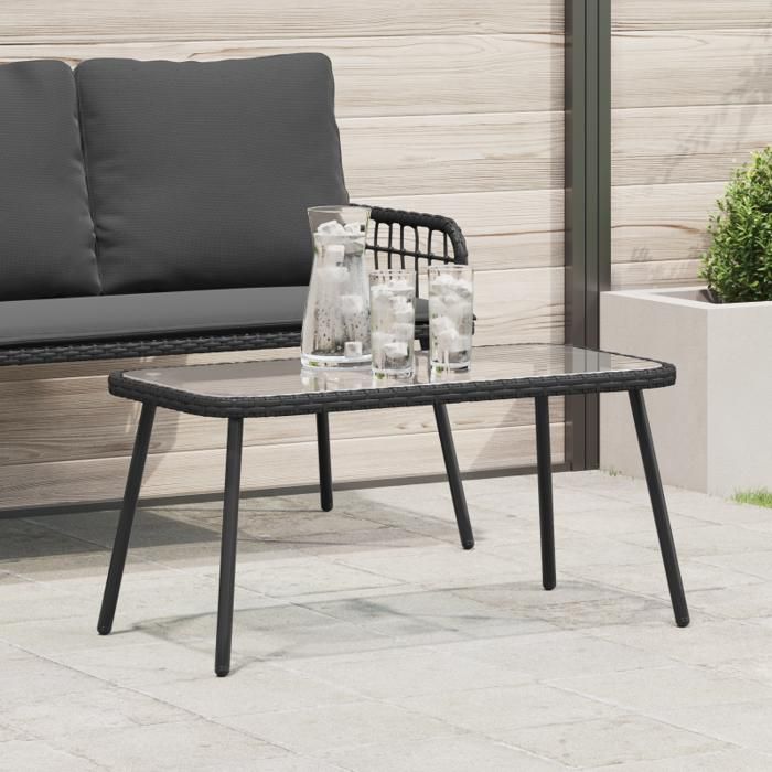 Table basse - Noir - 90x45x43 cm - Rattan synthétique - Style contemporain