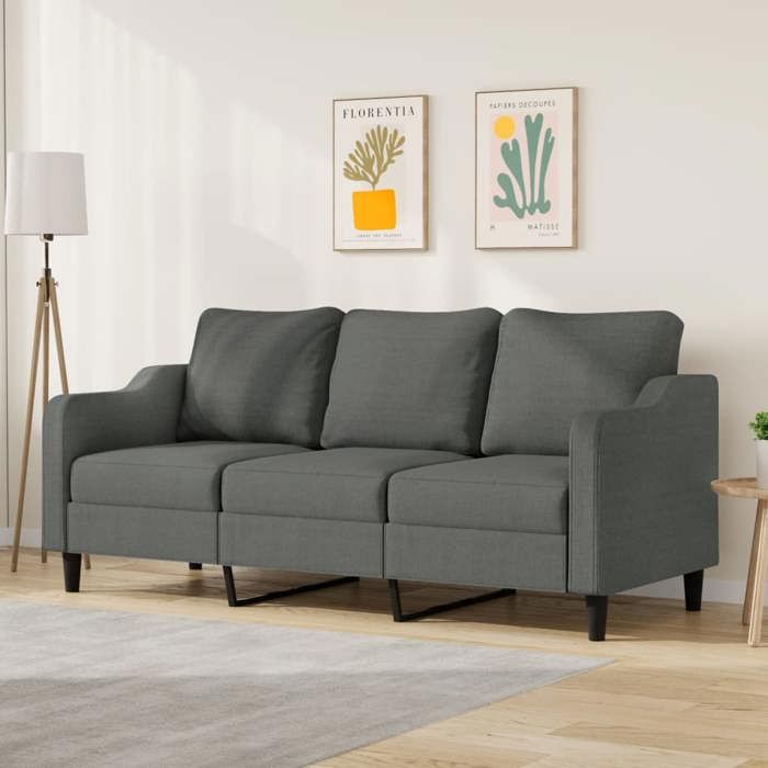 Gris Canapé pour 3 places - KEETHE - Sofa Fixe - 2 Ans Garantie - Gris foncé 180 cm- Tissu LL314