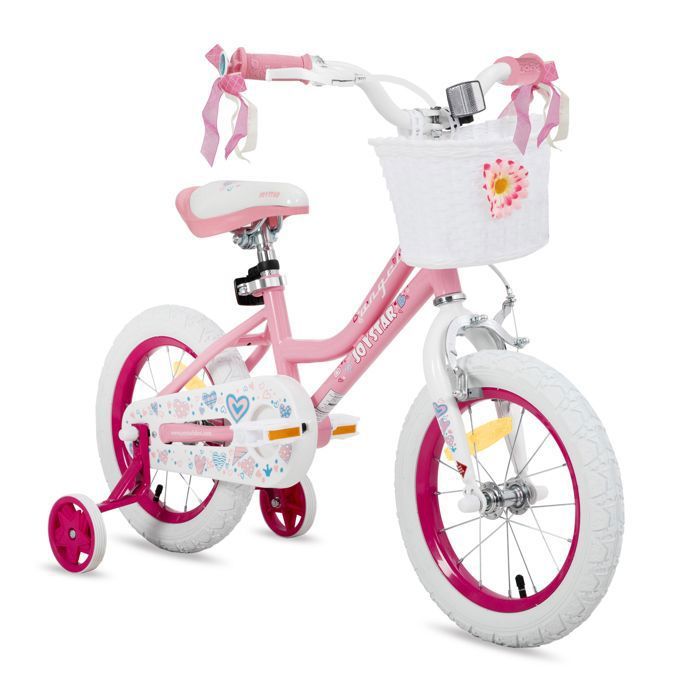 Vélo Enfant 16 Pouces SanBouSi – Cadre Acier, Roues Stabilisatrices, Freins Avant/arrière – Garçons Et Filles, Rose
