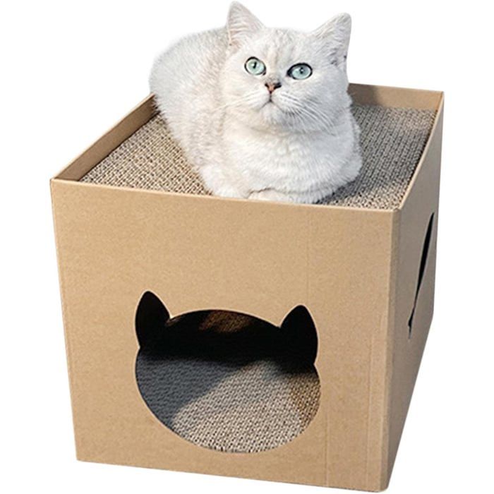 Maison Chat Carton Griffoir Intérieur Dormir Cabane Rangement Léger Montage Facile