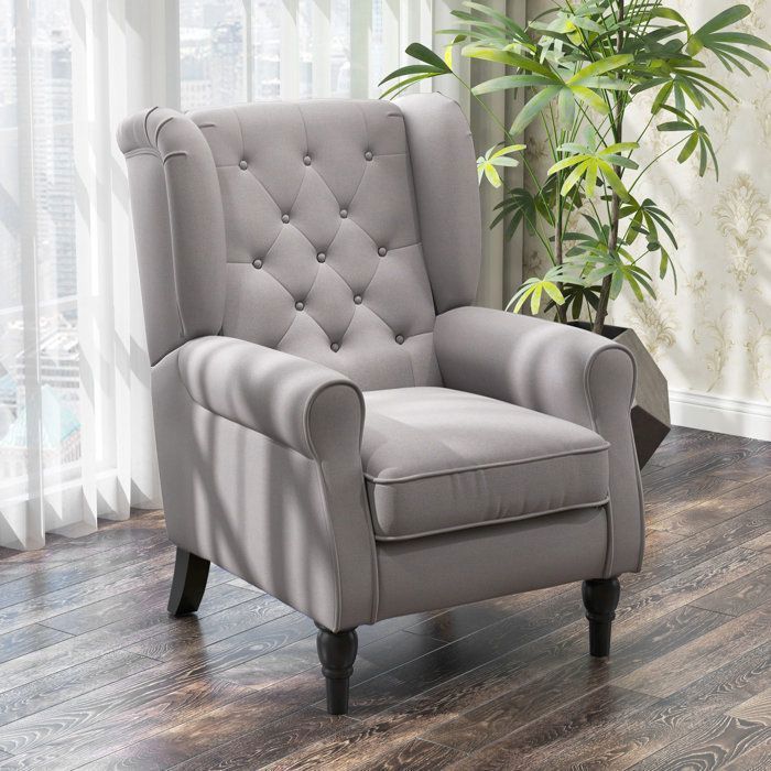 Fauteuil de salon capitonné avec assise large pieds en bois style classique grand confort 74 x 86 x 102 cm gris