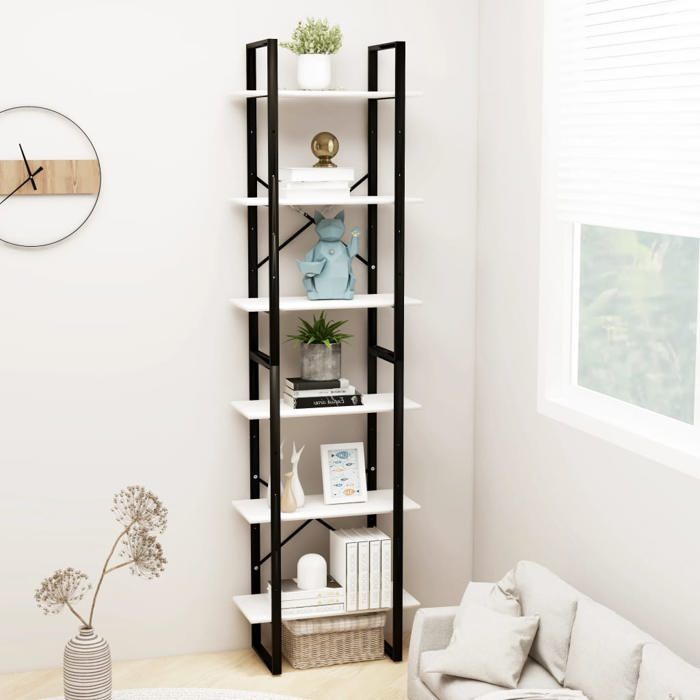 SALE dhiver Bibliothèque moderne Jills Étagère de rangement Blanc 60x30x210 cm Bois de pin massif BB111
