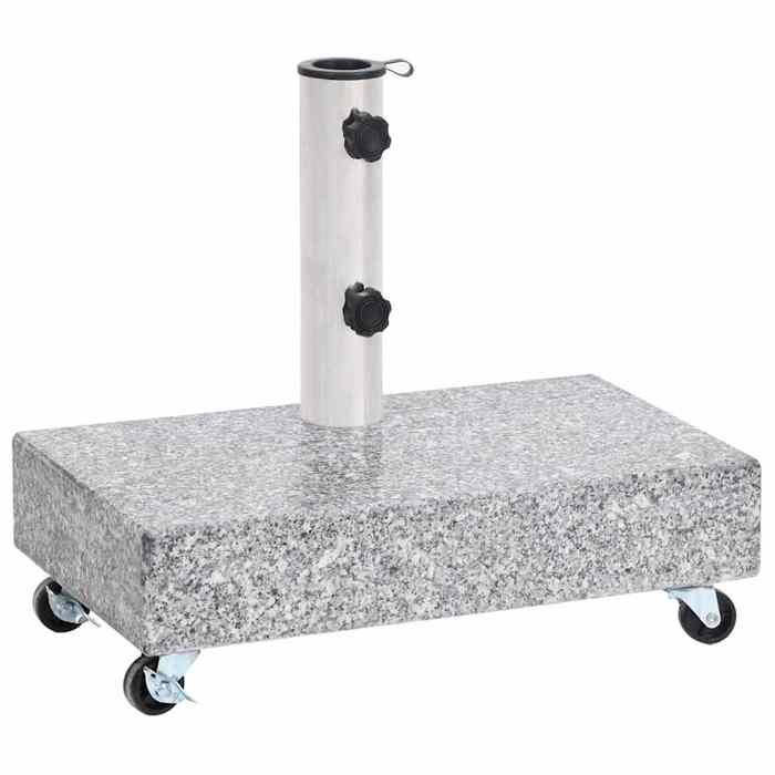 Socle de parasol en granite - JILL - Gris clair - 45x25x83 cm - Poids 25 kg - Roulettes verrouillables