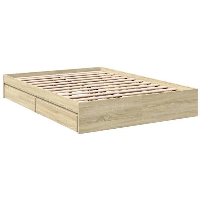 Brun 140 x 190 cm - Lit Bois - stables et durable - Cadre de lit avec tiroirs - matelas non inclus - chêne sonoma 140x190 cm