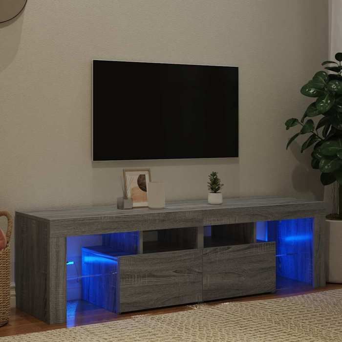 [51248]Meuble TV avec lumières LED - TABLE TV Meuble HIFI de salon - Sonoma gris 140x36 5x40 cm Poids:28.2 Kg