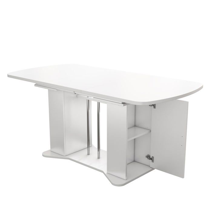 Table à manger extensible Logidon 120/160x80 blanche avec pieds de rangement