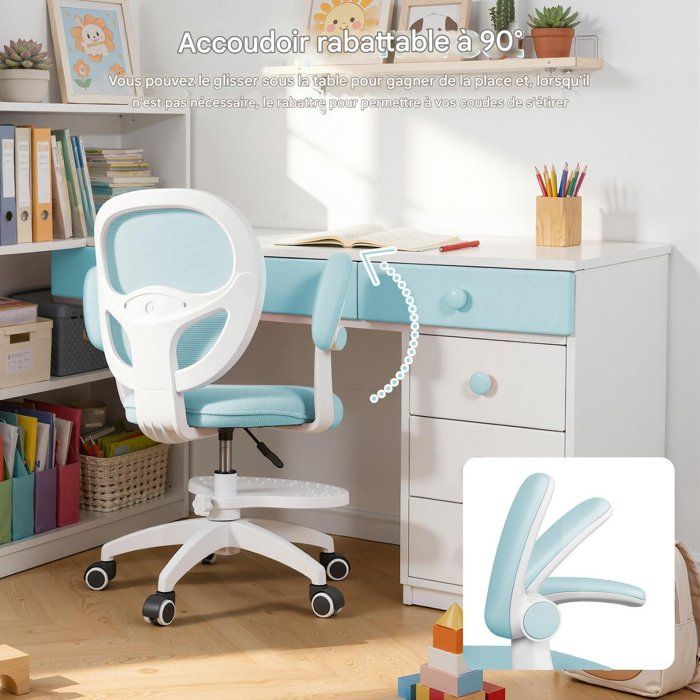 Chaise de bureau pour enfant à roulettes - CREMLANK - Pivotante - 45X43X79-89CM - Plastique latex - BLEU
