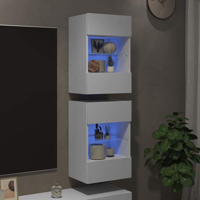 Meubles muraux avec lumières LED pour TV 2 pièces - Matériau stable et durable - blanc 40x30x605 cm 4fHhF8