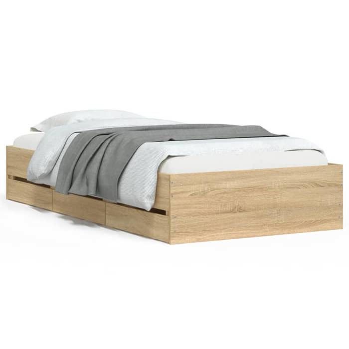 LIT - Lit 1 personne Cadre de lit simple avec tiroirs sans matelas chêne sonoma 90x190 cm - pour adulte BE2317117