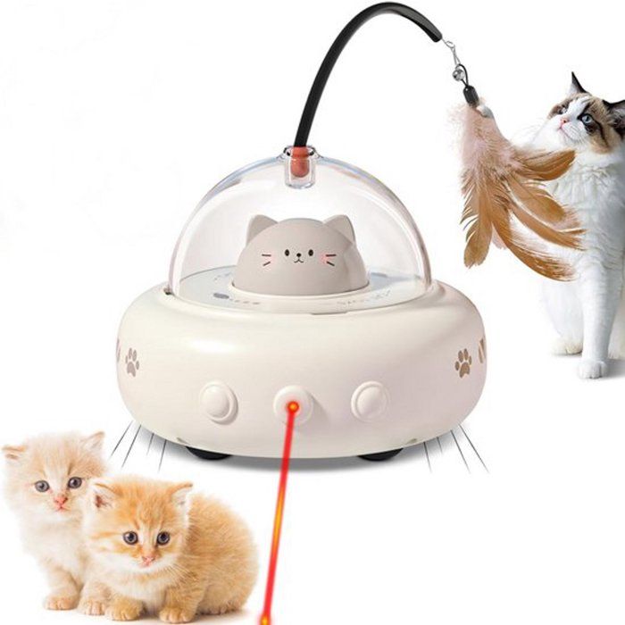 Jouet automatique pour chat avec plume et laser - Jouet interactif pour chat - Conception 2 en 1 - Rechargeable - Détection