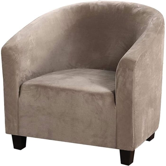 Housse chaise tonneau velours doux très extensible marron pour salon bar bureau réception