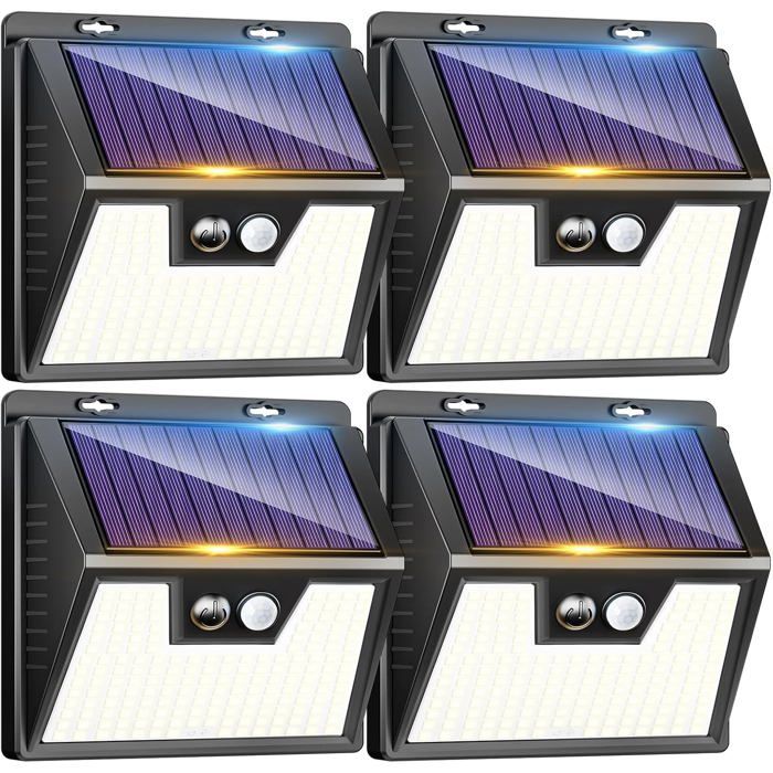Lot de 4 lampes solaires à détecteur de mouvement - 176 LED IP65 étanche 3 modes déclairage
