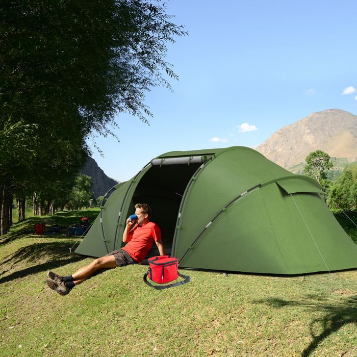Tente de camping familiale 4-6 personnes 2 chambres 430 x 240 x 170 cm vert avec sac de transport