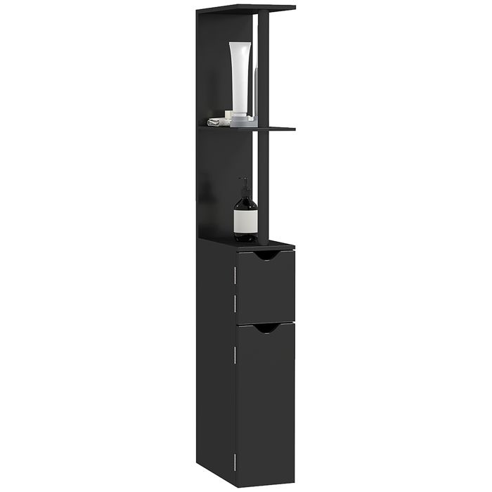 CollaHausse Colonne de bain étroite avec 2 étagères et 2 placards 15 2x29 8x118 cm noir