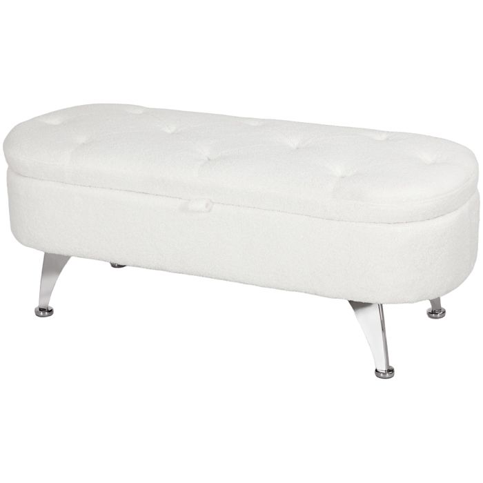 YWJ Banc avec rangement couvercle et pieds en métal pour salon chambre à coucher hall dentrée blanc