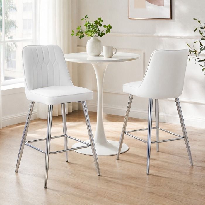 Lot de 2 tabourets de bar 100 cm blancs en PU et métal dossier repose-pieds pour cuisine et îlot JOINERY