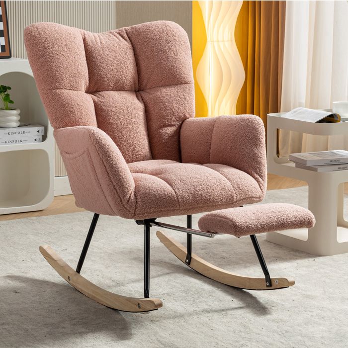 Fauteuil à bascule ELVORIN rose 80 x 98 x 98 5 cm rembourré repose-pieds accoudoirs