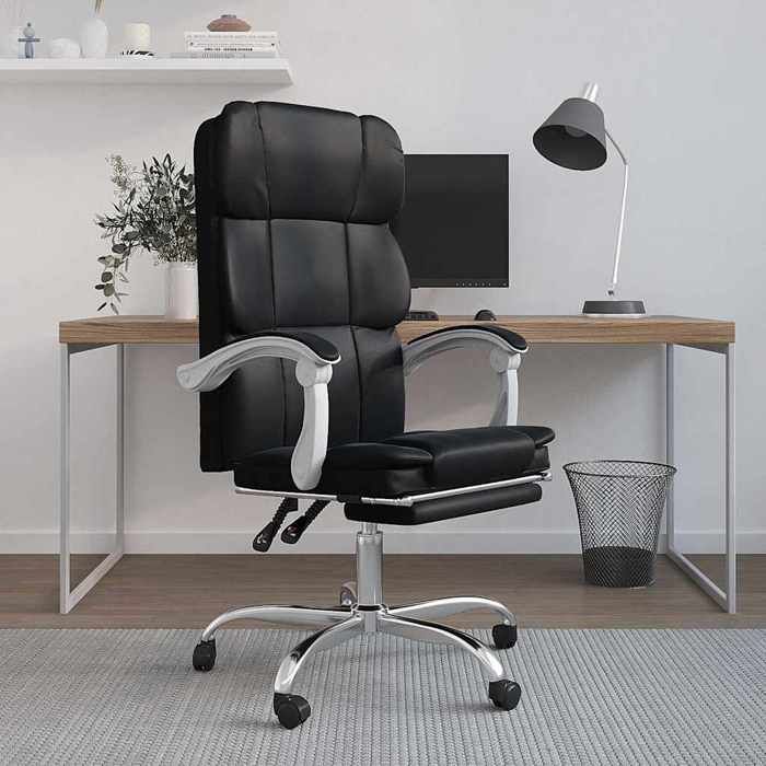vidaXL Fauteuil de Bureau Inclinable 63 x 56 x 112 5-122 cm coloris noir en Similicuir Repose-Pied et Roulettes