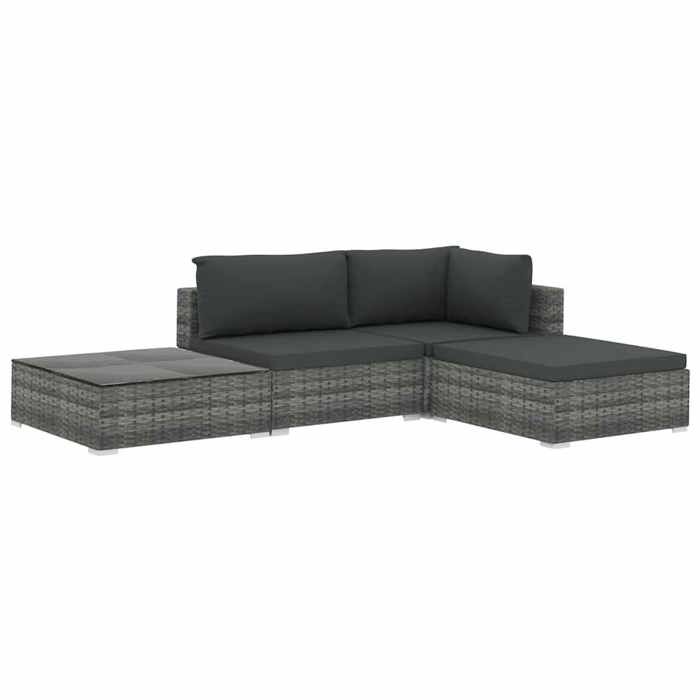 BONNE&11448 Salon de jardin 4 pcs avec coussins résine tressée gris(VIDAXL)