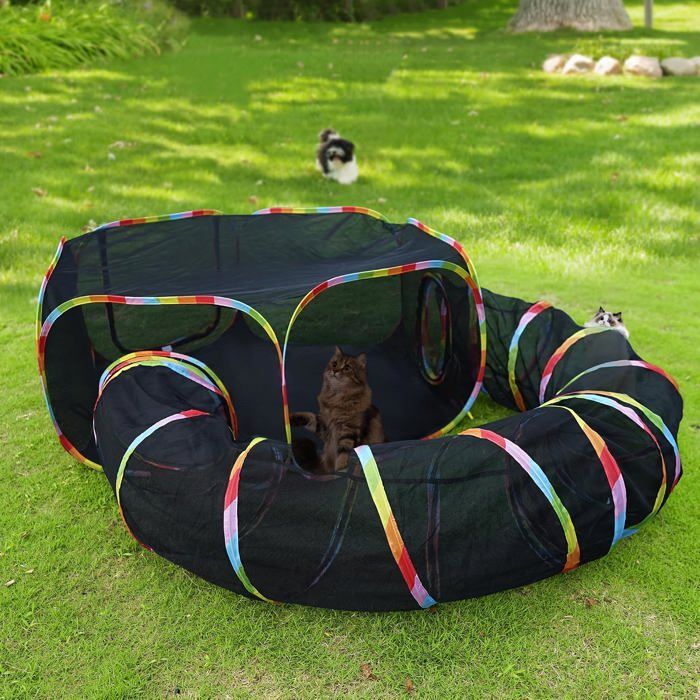 Tunnel dextérieur pour chat et tente de jeu - Enclos en filet avec tunnel de connexion de 3 m pour jardin et animaux
