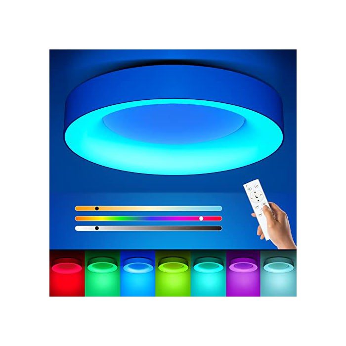 Plafonnier Led RGB 24W Dimmable Lampes avec télécommande couleur 3000K-6500K éclairage de plafond chambre salon cuisine manger