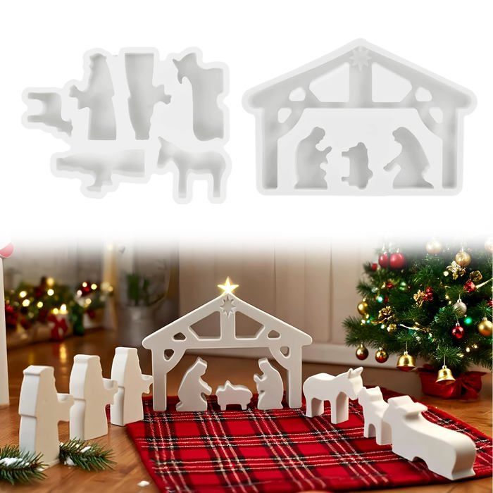 Lot de 2 moules en silicone 3D pour crèche de Noël - plâtre, résine ...