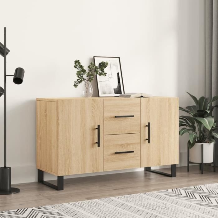 Buffet bas - AKO - Chêne Sonoma - Bois dingénierie - Métal - 2 portes - 100x36x60 cm