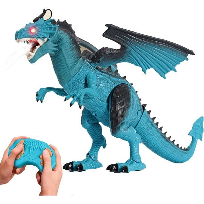 AMOUNE Jouets Dinosaure Télécommandé Bleu électrique Dragon à Grand Spray éclairage Rugissant Marchant Cadeaux Pour Garçons Enfants