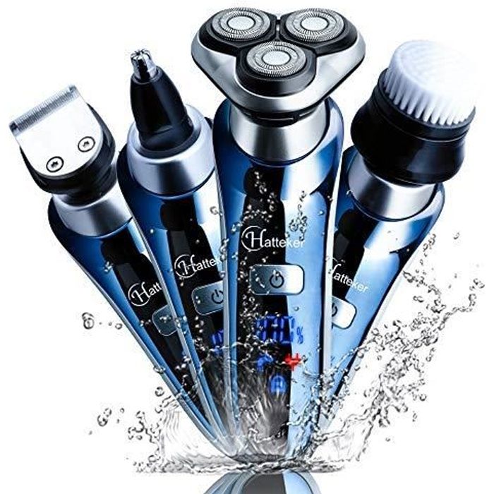 HATTEKER  Rasoir &eacute;lectrique pour hommes Rasoir &eacute;lectrique Rasoir &eacute;lectrique Wet Dry 4 en 1 Brosse de nettoyage de visage USB 