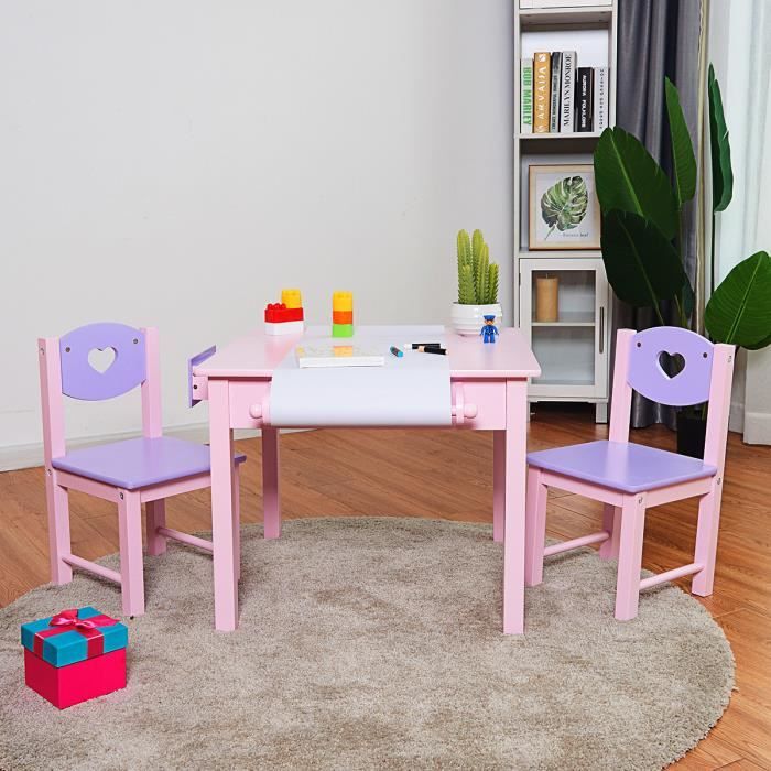 Ensemble table et chaise pour enfant inclus 1 table et 2 chaises bonne  protection en bois courbé rose 20_0000579
