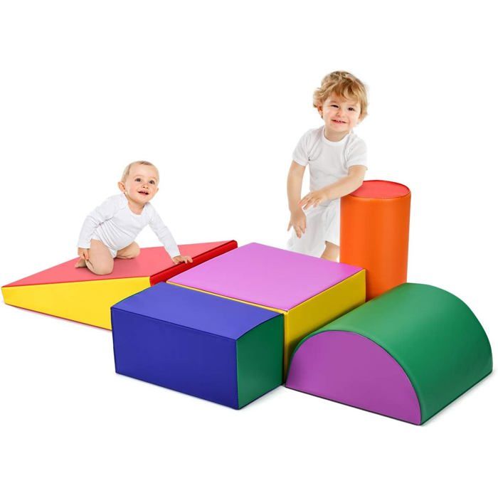 COSTWAY 5Pièces Modules de Motricité en Mousse de Grands XL Blocs de Construction avec Housse pour Enfant d'Âge Préscolaire
