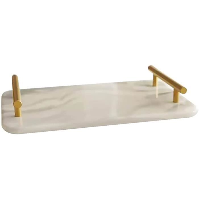 Plateau De Service En Marbre Avec Poignées – Déco Cuisine & Salle De Bain – 30x20x4,5 Cm – Gris – Idéal Pour Bijoux, Cosmétiques, Snacks
