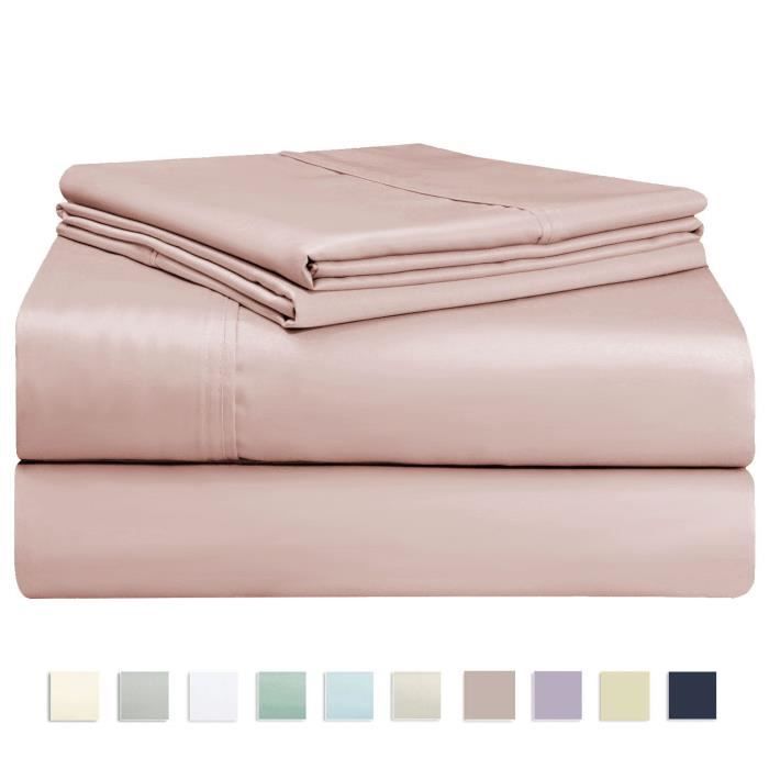 pizuna 4pcs ensemble de draps en 400 fils satin de 100 coton drap plat drap housse et 2 taies d oreiller 180x200 rose cdiscount maison