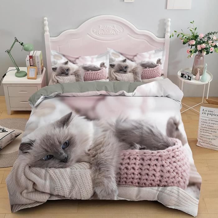 Parure de lit 140x200 CHATS en coton BIO 