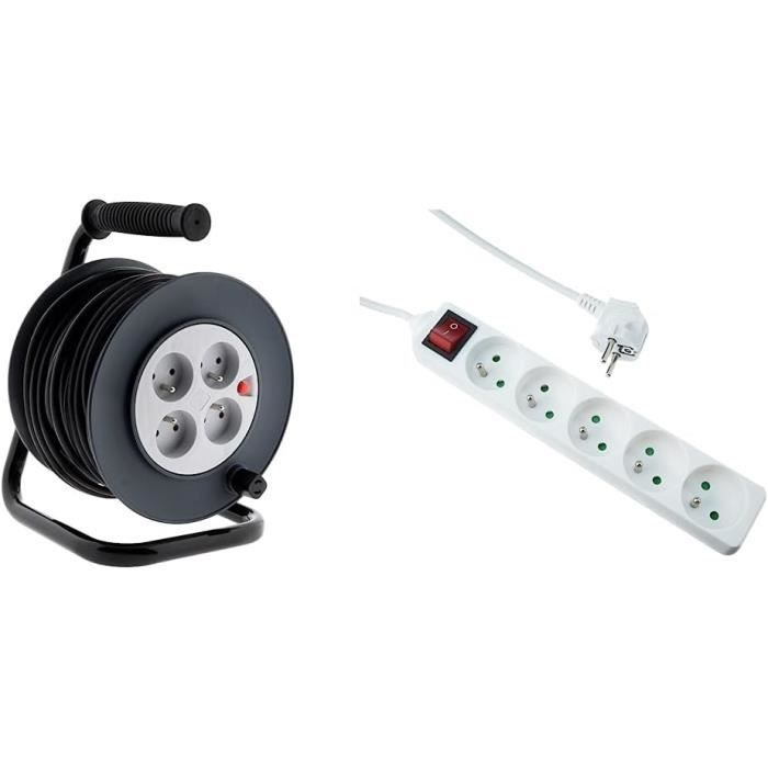 Enrouleur bricolage 25m - 16A 3G1,5mm2 4 prises + coupe