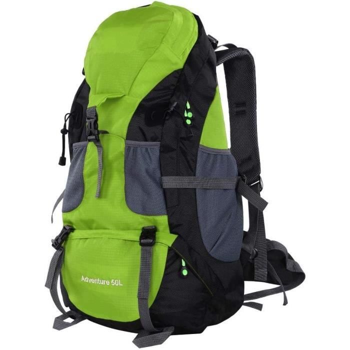 Sac à Dos De Randonnée 50L (45+5) Imperméable Orange, Avec Housse De Pluie, Unisexe