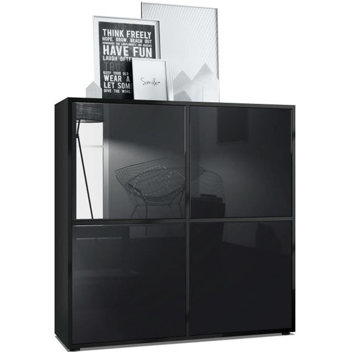 Vladon Highboard Cuba V2 104 x 105 5 x 35 5 cm Buffet haut à 8 compartiments caisson en Noir mat et Noir laqué haute brillance Vladon Highboard Cuba V2 104 x 105 5 x 35 5 cm Buffet haut à 8 compartiments caisson en Noir mat et Noir laqué haute brillance