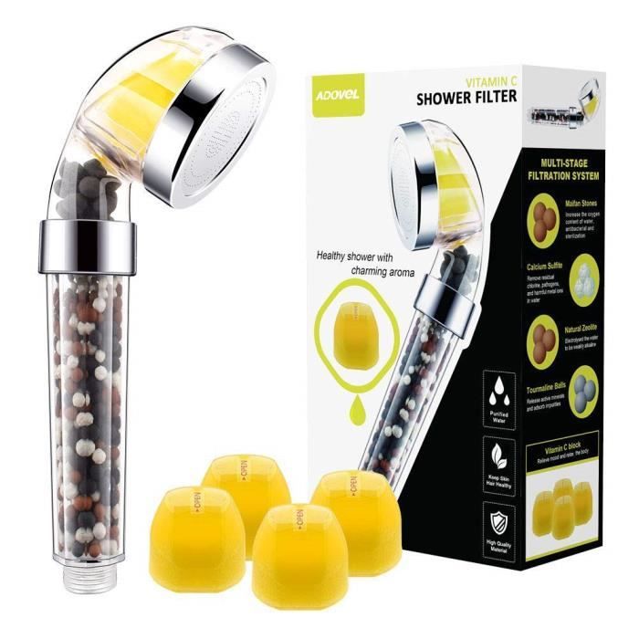 Orange Douche /à main Haute Pression Economie dEau Filter Pulv/érisateur avec Billes Minerales Ion Pommeau Douche Filtrant Vitamine C Filtre Douchette anti Calcaire Chlore