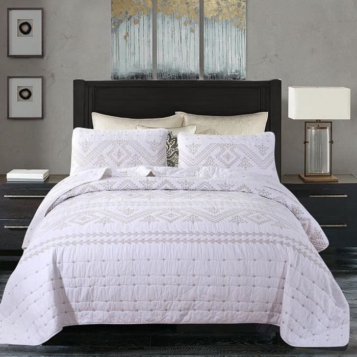 Couvre Lit Gris Et Blanc Boutis 240×260