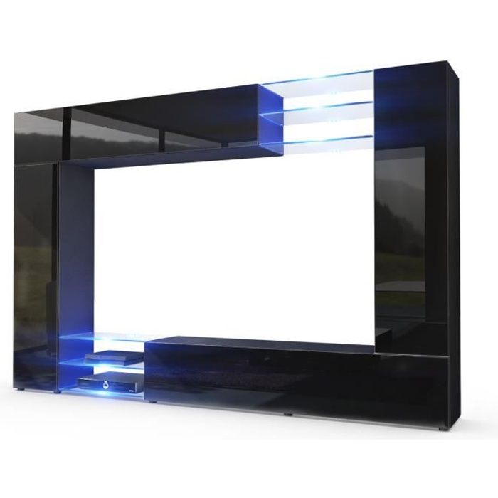 Vladon Combinaison murale Mirage Corps en Noir mat - Façades en Noir haute brillance avec léclairage LED Vladon Combinaison murale Mirage Corps en Noir mat - Façades en Noir haute brillance avec léclairage LED