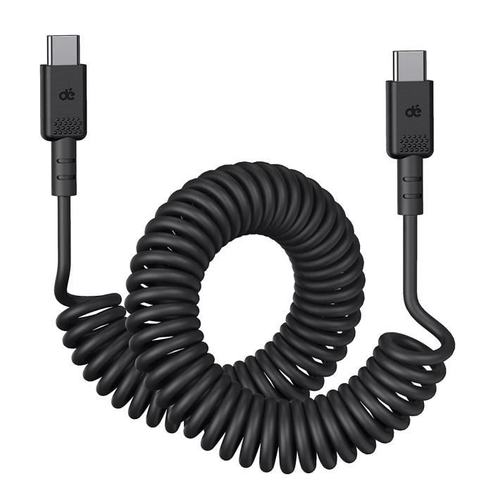 Câble spiralé USB-C vers USB-C 1,8 m [60 W et compatible Android Auto] pour  Samsung S21-21-10, Note20-10, MacBook Air-Pro, A409 - Cdiscount Téléphonie