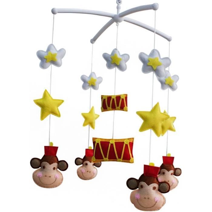 Mobile Musical Lit Bébé - Forme Lune En Feutre - Boîte à Mécanique - Décoration Berceau Nouveau-né - Garçon/Fille - 9