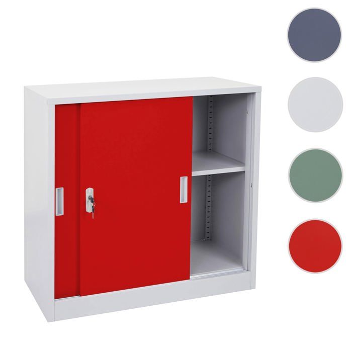 Armoire à dossiers Boston HWC-F41 avec portes coulissantes 90x90x45cm rouge