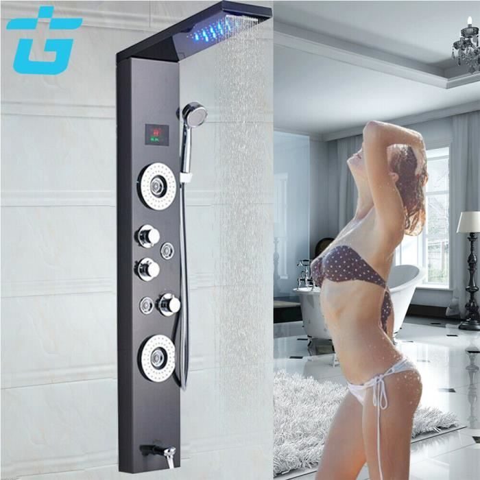 LED Colonne de douche noir Système de panneau de douche Système de massage SPA mural,Kit de colonne de douche avec jets