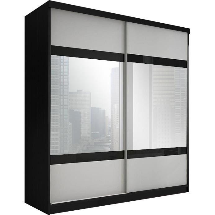 Armoire A 2 Portes Coulissantes Noires Et Blanches Avec Miroir 180 200 Cm Avec Structure Noire Noir Achat Vente Armoire De Chambre Armoire A 2 Portes Couliss Soldes Sur Cdiscount Des Le 20 Janvier Cdiscount