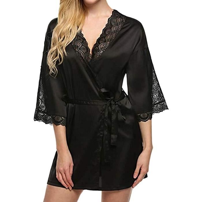 Peignoir Satin Robe de Chambre Kimono Femme Sortie de Bain Nuisette Deshabille Vetements de Nuit Femme Satin Lingerie Dentelle 639 Cdiscount Maison